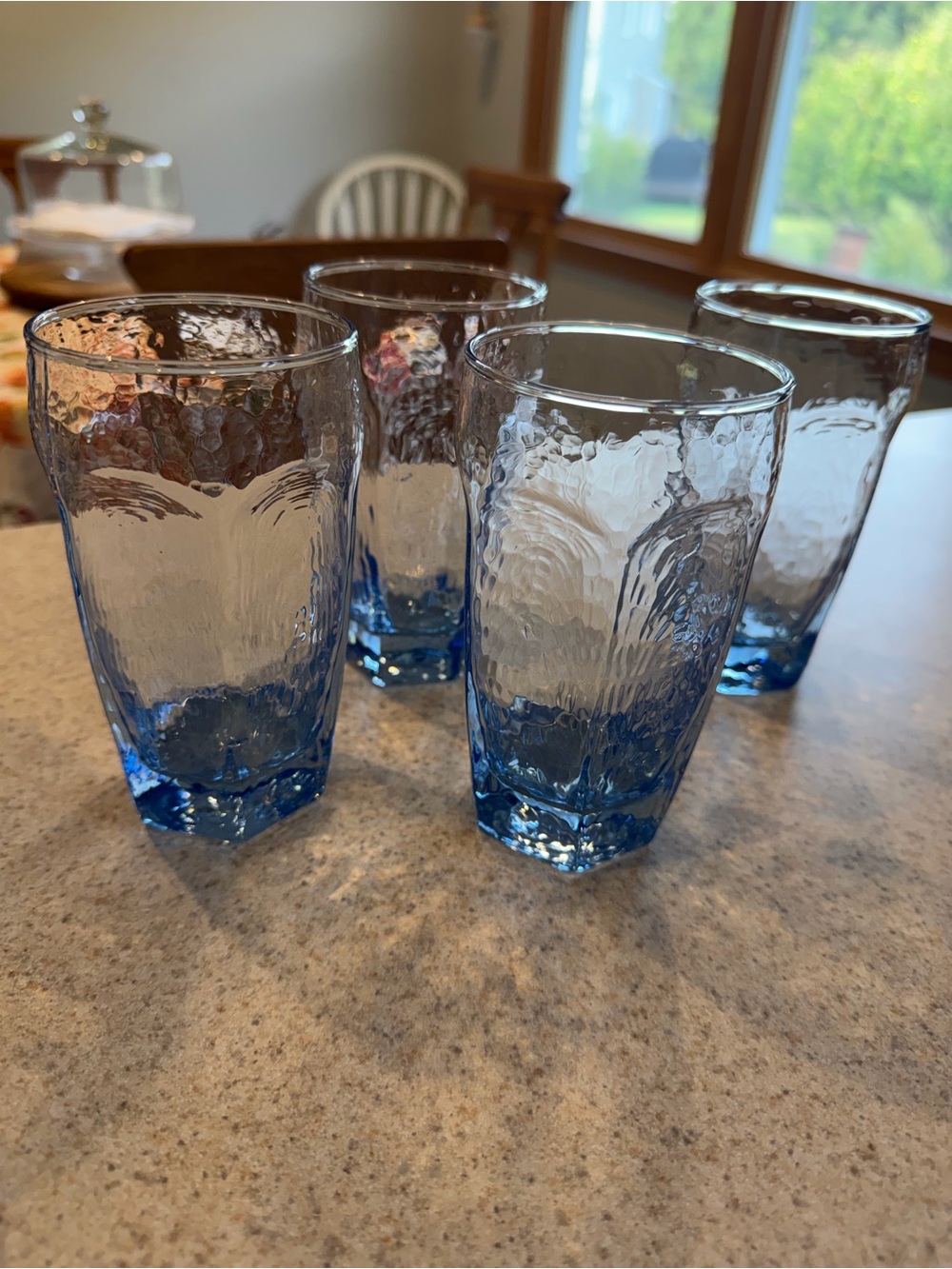Blue Textured Glass Tumbler - Set of 4 vintage 80’s Libbey chivalry pattern